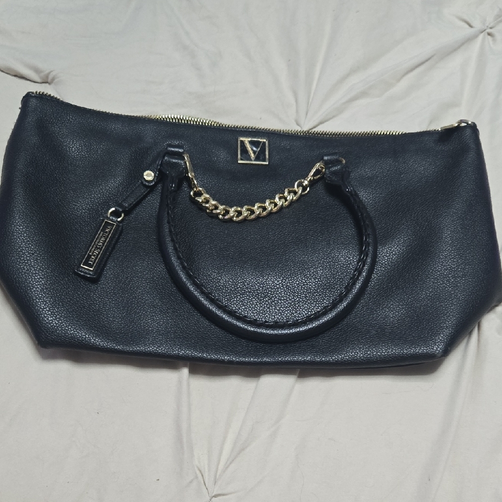 Victoria's Secret Black Leather Bag Pocketbook with Gold Chain